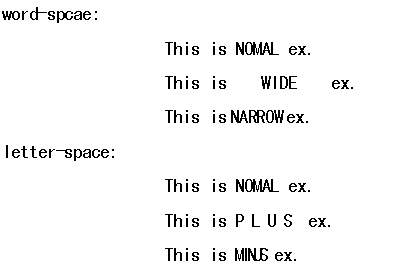 y}5-9z\\word-spacingႦwordspacingƂ̊Ԋu肷̂ɑ΂Cletter-spacing͗Ⴆl,e,t,t,e,r̂ꂼ̊Ԋu肵܂B